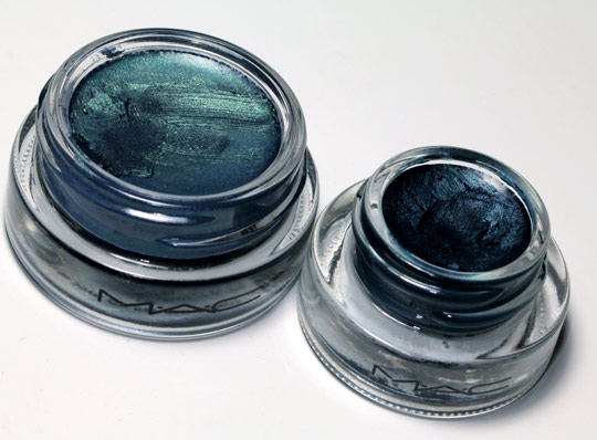 mac delft paintpot on left and mac siahi fluidline on right