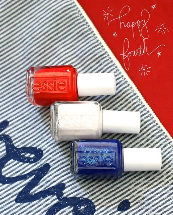 Happy fourth! Shades from top to bottom by Essie: Hiking Heels, Coconut Cove and Loot the Booty