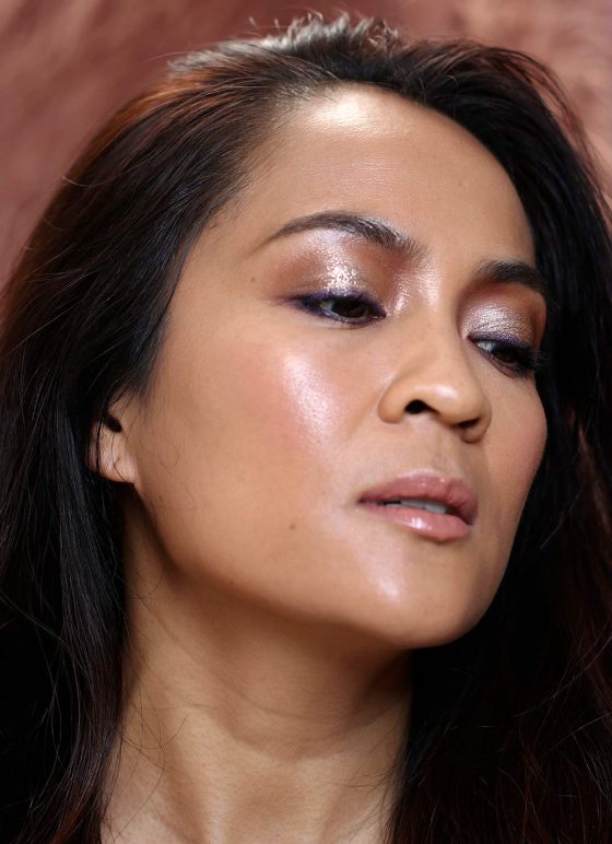 Look Book: Rose Gold Glistening Glow With a Pop of Purple and MAC Snowball