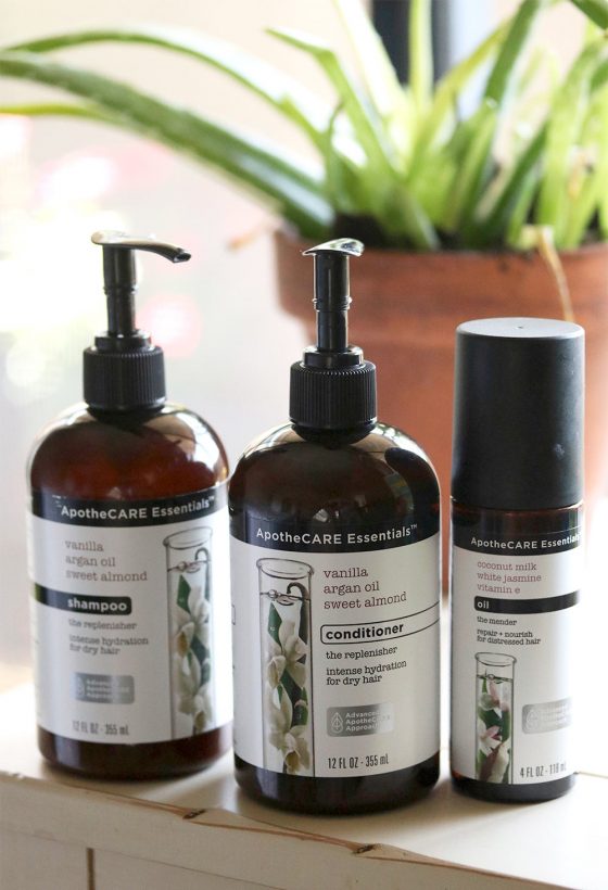 ApotheCARE Essentials Vanilla Argan Oil Sweet Almond Shampoo, Conditioner and “The Mender” Hair Oil