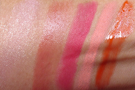NARS Summer 2011 swatches cheeks lips without