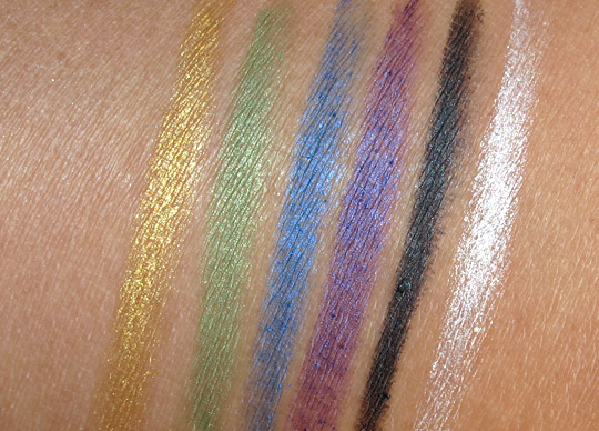 essence metallic eye pencils swatches with the flash