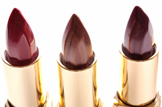 milani color perfect lipstick in red velvet, brown suede and plum deluxe