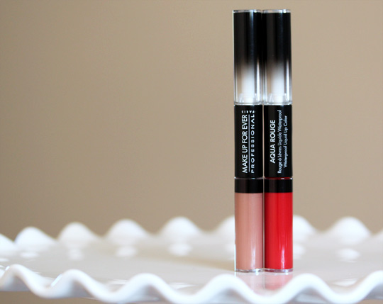 make up for ever aqua rouge #1 nude beige and #8 red