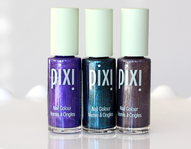Pixi Nail Colours from the left: Amazing Amethyst, Evening Emerald and Classy Cocoa