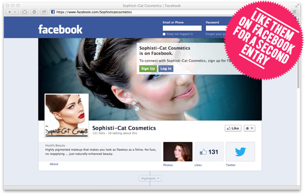 Like Sophisti-Cat Cosmetics on Facebook