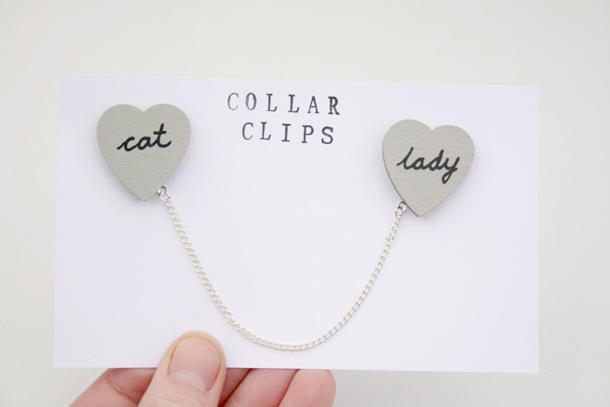 12 Cat Lady Word Heart Wooden Collar Clips