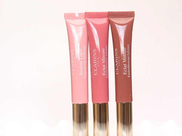 Clarins Instant Light Natural Lip Perfector in Petal Shimmer, Candy Shimmer and Rosewood Shimmer