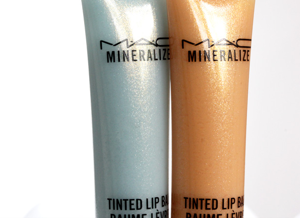 Creamy pale baby blue Glace on the left and creamy light peach Baking Beauty Tinted Lip Balm on the right ($19.50 each)