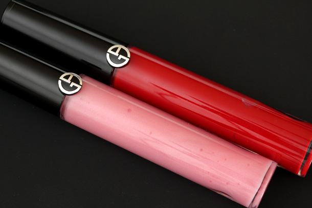 Giorgio Armani Flash Lacquer in Pink 526 on the left and Rouge 400 on the right