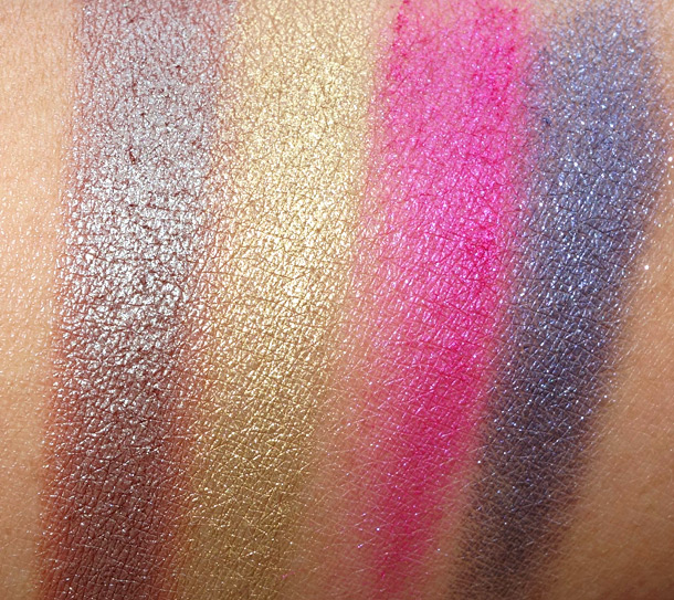 Too Faced Pretty Rebel Palette Swatches from the left: Girly, Instigator, Totally Fetch and Badass