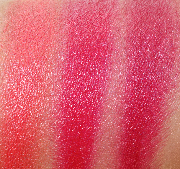 MAC Antonio Lopez: 3 Lips/Red palette swatches from the left: Scarlet Ibis, MAC Red and Deeply Adored