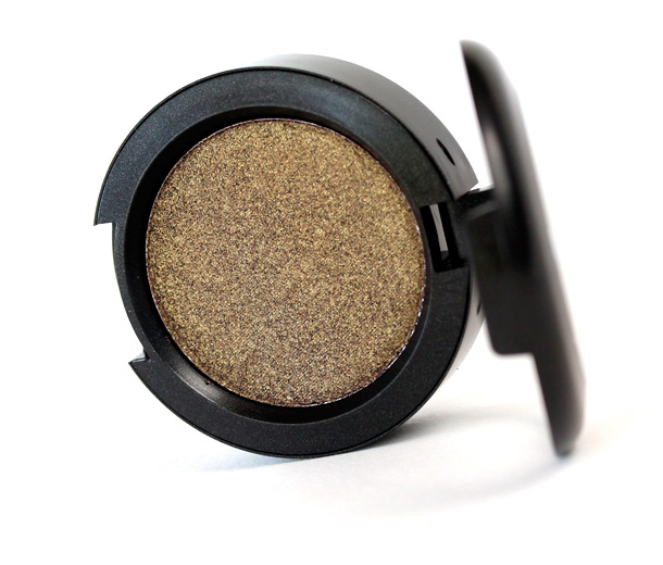 MAC Damson Pressed Pigment, a deep brown with golden pearl and a frost finish
