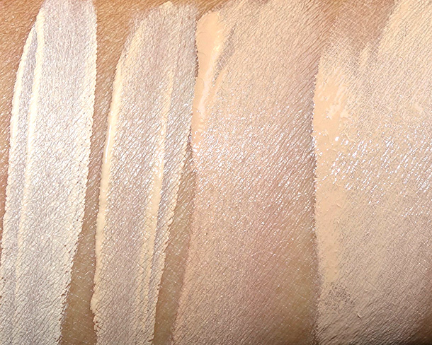 Dolce & Gabbana Swatches from the left: Concealers in Classic and Creamy; Perfect Luminous Foundation in Rose Beige and Perfect Matte Liquid Foundation in Warm Rose