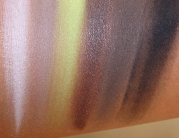 MAC The Monster's Bride Swatch Pro Palette X 6 Swatches from the left: Mylar, Omega, Bitter, Club, Brun and Carbon