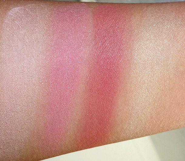 NARS Splendor in the Grass swatches from the left: Sex Appeal, Angelika, Dolce Vita and Albatross