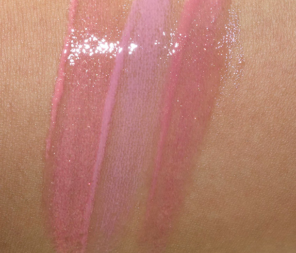 Tarte Gorgeous Getaways Swatches Lipglosses from the left: When in Rome, New York Minute and Czech Me Out
