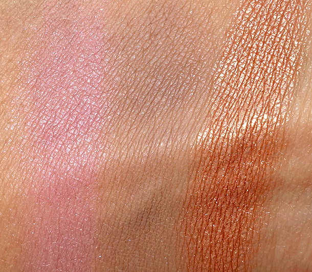 Jane Eye Shadow Swatches from the left: Rosy Posy, Willow and Eclipse