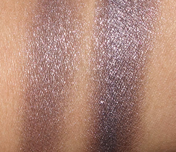 Clarins Smoky Plum swatches on NC42 skin dry (left) and wet (right)