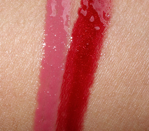 L'Oreal Colour Riche Extraordinaire Lip Color Swatches in Blushing Harmony and Scarlet Concerto