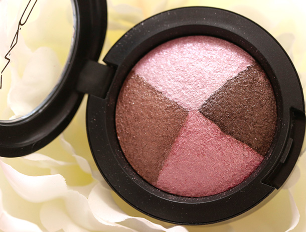 MAC Pink Sensibilities Mineralize Eye Shadow, a pinkish brown, a chocolate brown, a yellowish pink and an icy bluish pink