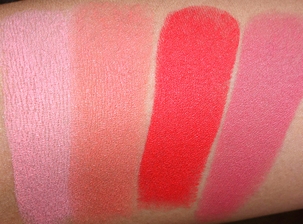 NARS Matte Multiple Collection Swatches from the left: Anguilla, Exumas, Siam and Laos