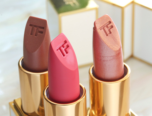 Tom Ford Beauty Lip Color Sheers from the left: In the Buff, Paradisco and Pink Dune