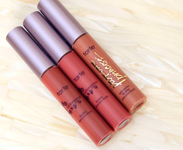 Tarte LipSurgence Lip Glosses from the left: Exposed, Blushing Bride and Park Ave Princess