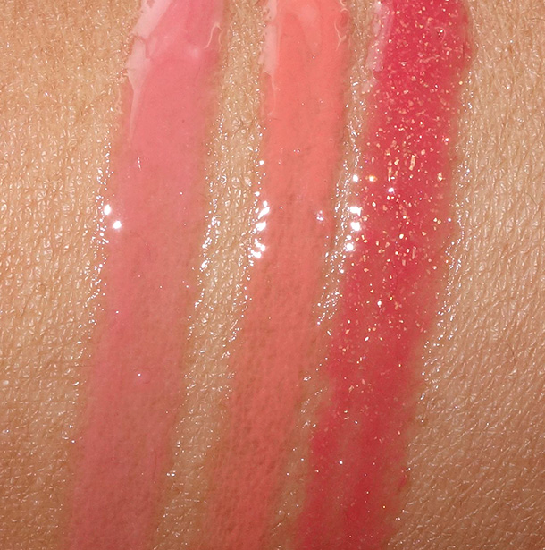 Tarte LipSurgence Lip Gloss Swatches in Tipsy, Blissful and Fearless