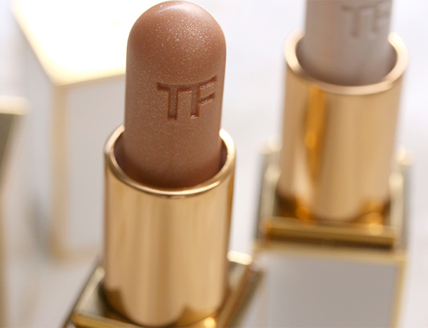 Tom Ford Lip Shimmers in Solar Gold (left) and Moonlight (right)