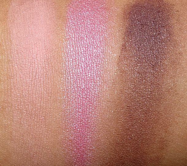Too Faced Pardon My French Swatches from the left: Seashell, Plumeria and Cocoa Beach