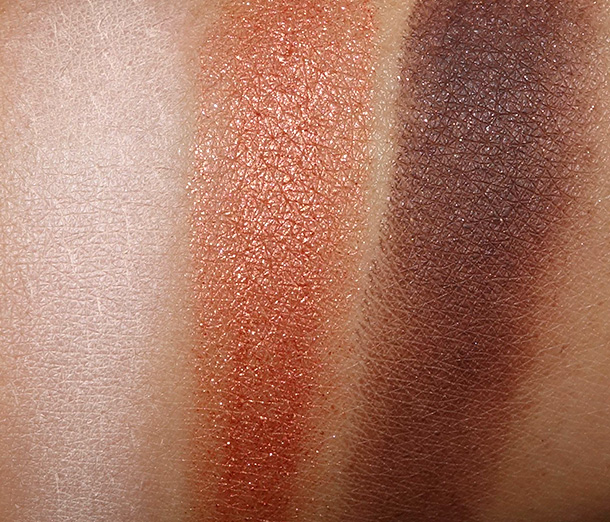 Too Faced Pardon My French Swatches from the left: Sand Dollar, Firefly and Chocolate Sun