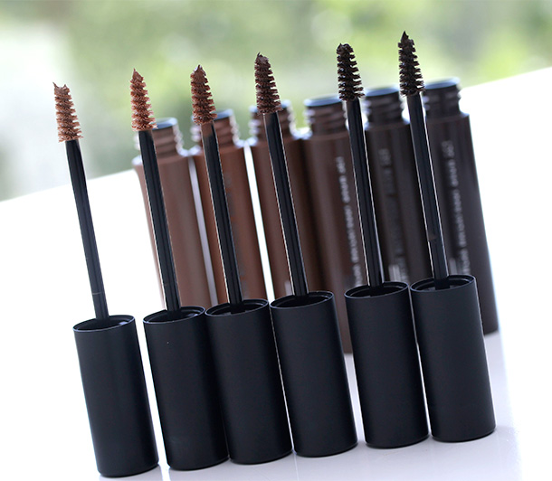 MAC-Pro-Longwear Waterproof Brow Set from the left: Emphatically Blonde, Toasted Blonde, Red Chestnut, Quiet Brunette, Bold Brunette and Brown Ebony