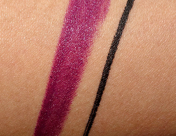 MAC Pure Heroine Lipstick Swatch (left) and Penultimate Liner in Rapidblack (right)