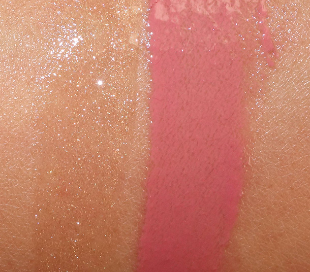 MAC Sharon Osbourne Collection Swatches: Lipglasses in Pussywillow (left) and Bijou (right)