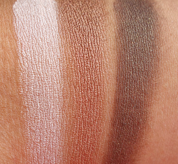 Too Faced Cat Eyes Palette Swatches from the left: Purr, Tiger's Eye and Leopard