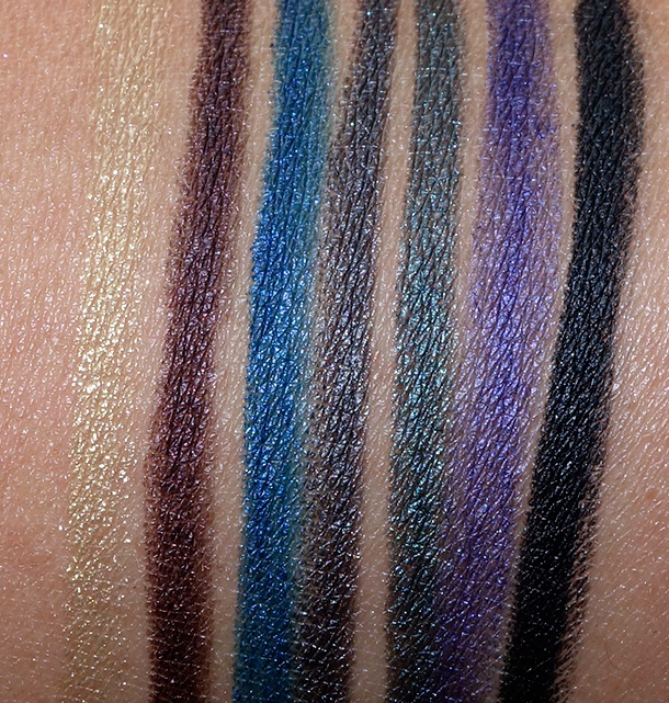 MAC Fluidline Eye Pencils in Atomic Ore, Earth Sign, Deep Blue, Metropolis, Water Willow, Evil Twin and Black Brilliance