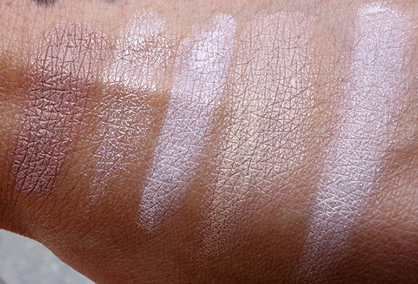 MAC Paint Swatches from the left: Bamboom, Stilife, Untitled, Sublime Nature and Bare Canvas