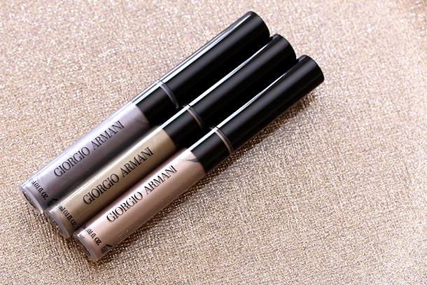 Giorgio Armani Eyes To Kill Liners from the purple shade on the left: 3 Mercury Nude, 2 Acid Gold and 3 Rose Iron