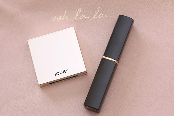 Jouer Luminizing Cheek Tint in Rosy Glow (left) and Lip Sheer in Sheer Rosy Stain (right)