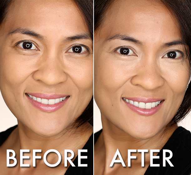 Laura Mercier High Coverage Concealer For Under Eye in shade 4, before and after