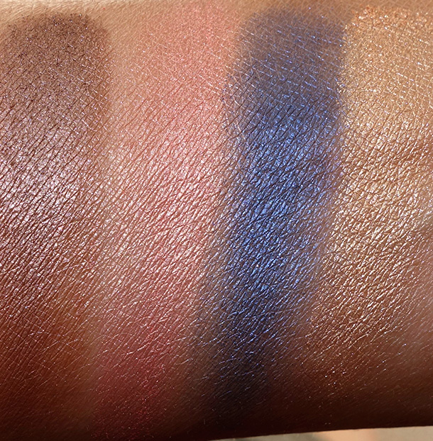 Urban Decay Shadow Box Swatches from the left: Lost, Freelove, Moonshadow (new) and Baked Cowboy (new)
