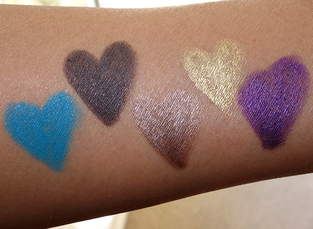 Urban Decay Ten Swatches from the left: Gonzo, Smokeout, Mugshot, Stargazer and Voodoo