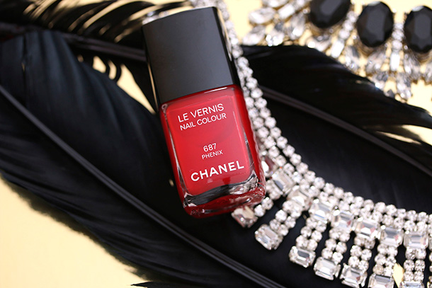 Chanel Le Vernis Nail Colour in Phenix, a bright orangey red, $27