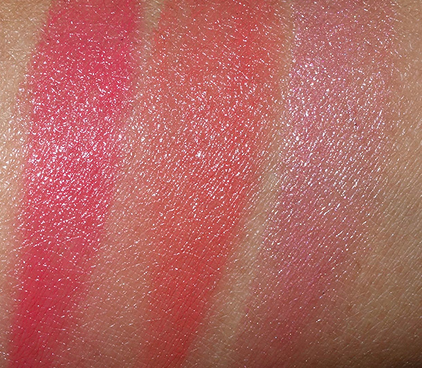 MAC Red Red Red Casual Color Swatches from the left: Secret Admirer, Out for Fun and Red Obsessed