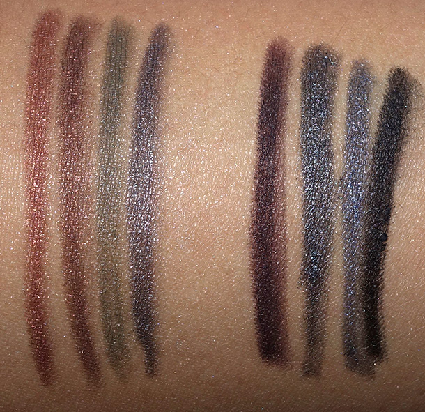 MAC Technakohl Liner swatches from the left: Plank, Broque, Army Style, Clay, Raisinette, Steelpoint, Metalhead and Superply