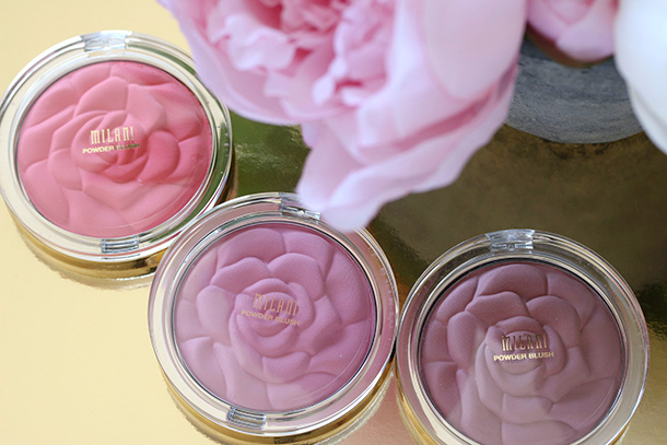Milani Rose Powder Blushes from the left: Coral Cove, Tea Rose and Romantic Rose ($7.99 each)