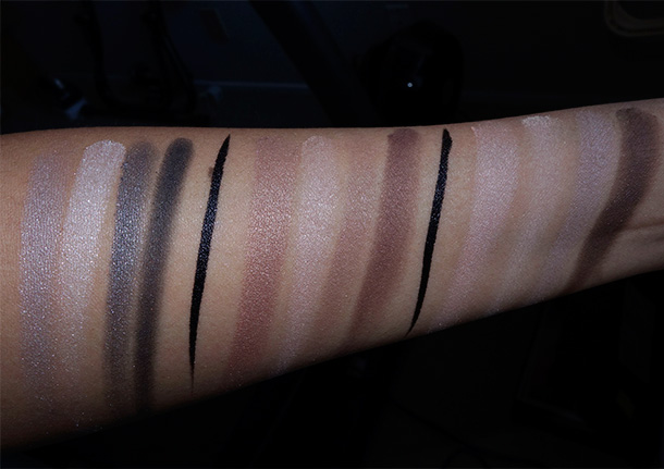 Neutrogena Nourishing Long Wear Eye Shadow swatches from the left: Smoky Steel, Cocoa Mauve and Classic Nude