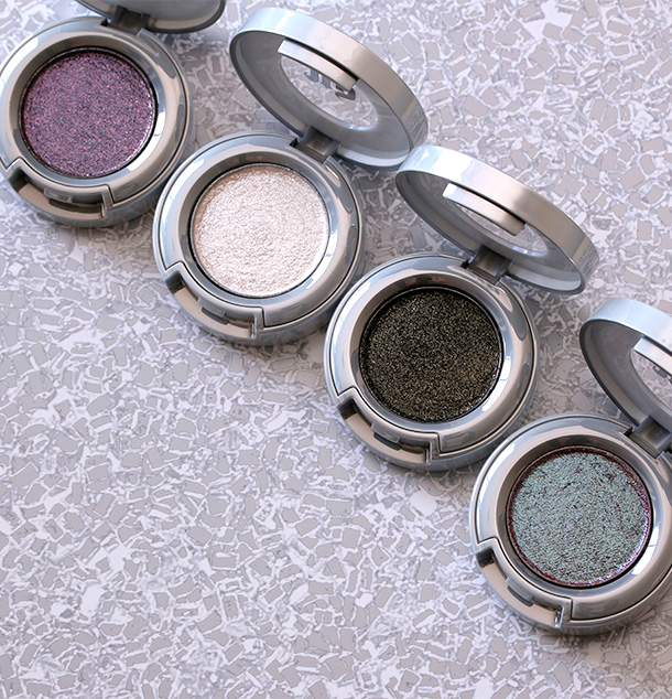 The four new Urban Decay Moon Dust Eye Shadows, from the left: Ether, Cosmic, Scorpio and Solstice