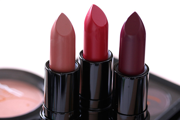 MAC Julia Petit Lipsticks from the left: Boca, Petite Red and Acai
